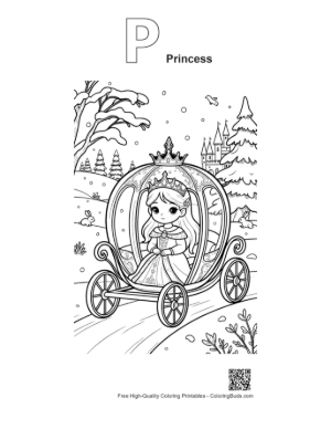 Thumbnail: Ice Princess Looking Out from Her Royal Magic Snow Carriage Printable Outline Alphabet P Princess