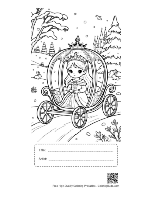 Thumbnail: Ice Princess Looking Out from Her Royal Magic Snow Carriage Printable with Title and Artist Box
