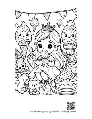 Thumbnail: Joyful Ice Princess Celebrating with Winter Treats and Penguins Printable