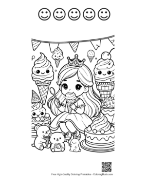 Thumbnail: Joyful Ice Princess Celebrating with Winter Treats and Penguins Printable and 5 Happy Face Outline