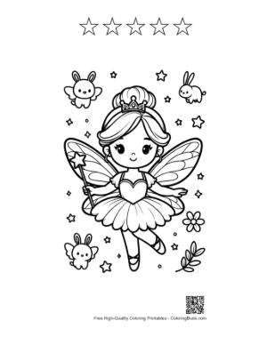 Thumbnail: Little Ballerina Princess Dancing with Cute Butterflies Printable and 5 Star Outline