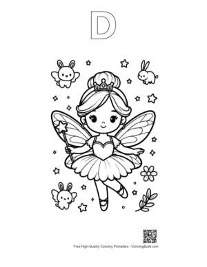 Thumbnail: Little Ballerina Princess Dancing with Cute Butterflies Printable Outline Alphabet D