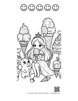 Thumbnail: Little Ice Princess with a Delicious Winter Themed Ice Cream Printable and 5 Happy Face Outline