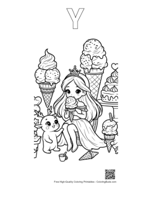 Thumbnail: Little Ice Princess with a Delicious Winter Themed Ice Cream Printable Outline Alphabet Y