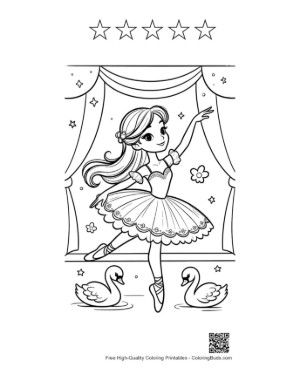Thumbnail: Lovely Ballet Princess Dancing Under a Crescent Moon Printable and 5 Star Outline
