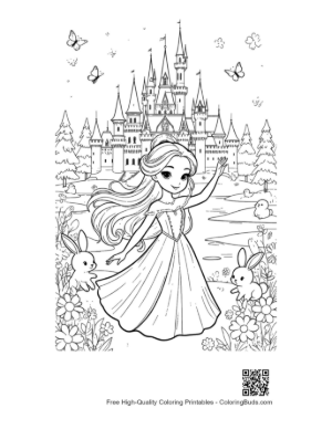 Thumbnail: Royal Ice Princess Twirling in Her Gown Before a Magic Palace Printable