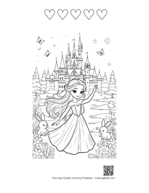 Thumbnail: Royal Ice Princess Twirling in Her Gown Before a Magic Palace Printable and 5 Heart Outline