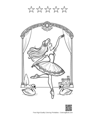 Thumbnail: Swan Lake Ballerina Princess Dancing Under a Magic Arch Printable and 5 Star Outline