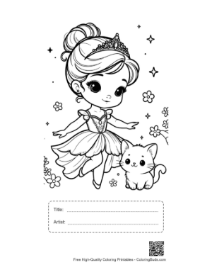 Thumbnail: Sweet Ballerina Princess Playing with Two Cute Cats Printable with Title and Artist Box