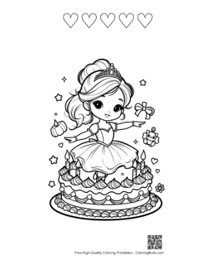 Thumbnail: Sweet Ballet Princess Dancing Next to a Decorated Cake Printable and 5 Heart Outline