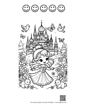 Thumbnail: Sweet Ice Princess Dancing in a Garden Filled with Snowflakes Printable and 5 Happy Face Outline