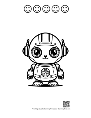 Thumbnail: Adorable Kitty Robot with Big Mechanical Eyes and Ears Printable and 5 Happy Face Outline