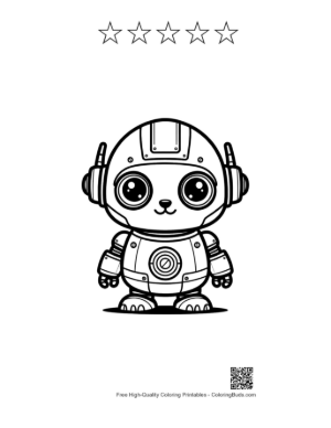 Thumbnail: Adorable Kitty Robot with Big Mechanical Eyes and Ears Printable and 5 Star Outline