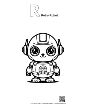 Thumbnail: Adorable Kitty Robot with Big Mechanical Eyes and Ears Printable Outline Alphabet R Retro Robot