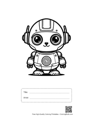 Thumbnail: Adorable Kitty Robot with Big Mechanical Eyes and Ears Printable with Title and Artist Box