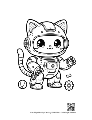 Thumbnail: Cute Mechanical Cat Robot with Big Friendly Eyes and Collar Printable