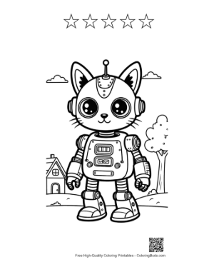 Thumbnail: Cute Retro Robot Coloring Page Printable and 5 Star Outline