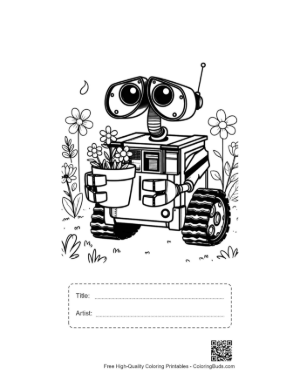 Thumbnail: Cute Retro Robot Coloring Sheet Printable with Title and Artist Box