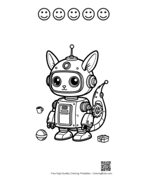 Thumbnail: Cute Retro Robot Printable and 5 Happy Face Outline