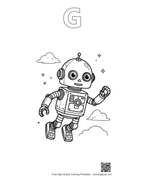 Thumbnail: Cute Retro Robot Printable Outline Alphabet G