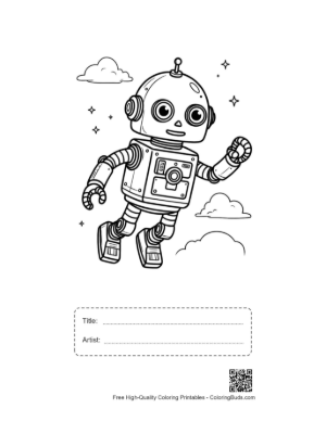 Thumbnail: Cute Retro Robot Printable with Title and Artist Box