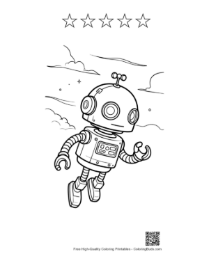 Thumbnail: Cute Robotic Adventurer Flying with Small Mechanical Wings Printable and 5 Star Outline