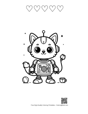 Thumbnail: Download Retro Robot Coloring Page Printable and 5 Heart Outline