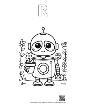 Thumbnail: Easy Retro Robot for Kids Printable Outline Alphabet R