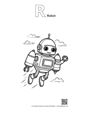 Thumbnail: Easy Retro Robot for Kids Printable Outline Alphabet R Robot