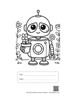 Thumbnail: Easy Retro Robot for Kids Printable with Title and Artist Box