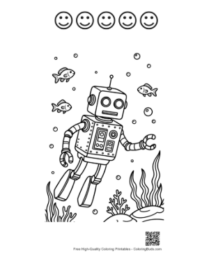 Thumbnail: Free Retro Robot Coloring Page Printable and 5 Happy Face Outline