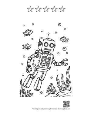 Thumbnail: Free Retro Robot Coloring Page Printable and 5 Star Outline