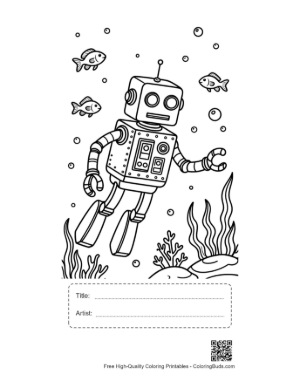 Thumbnail: Free Retro Robot Coloring Page Printable with Title and Artist Box