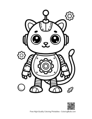 Thumbnail: Friendly Mechanical Kitten Robot Sitting in a Sunny Field Printable