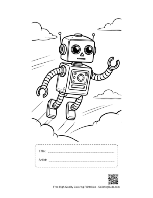 Thumbnail: Futuristic Retro Robot Flying High in a Cloudy Sky Setting Printable with Title and Artist Box
