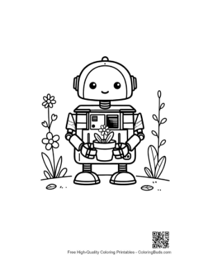 Thumbnail: Little Mechanical Robot Buddy Standing Ready for a Garden Task Printable