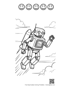 Thumbnail: Mechanical Robot Soaring Through the Air with a Jetpack Printable and 5 Happy Face Outline