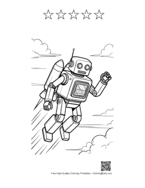 Thumbnail: Mechanical Robot Soaring Through the Air with a Jetpack Printable and 5 Star Outline