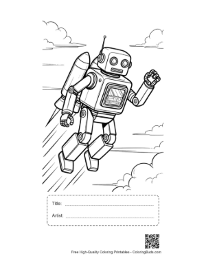 Thumbnail: Mechanical Robot Soaring Through the Air with a Jetpack Printable with Title and Artist Box