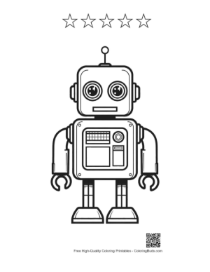 Thumbnail: Retro Line Art Robot Printable and 5 Star Outline