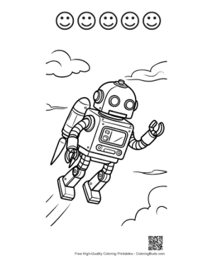 Thumbnail: Retro Robot Coloring Sheet Printable and 5 Happy Face Outline