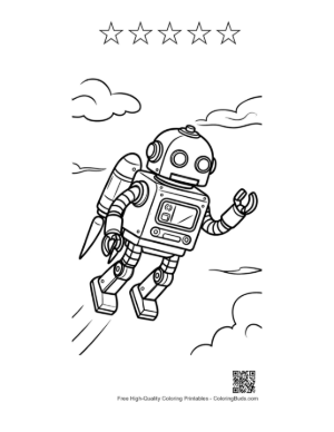 Thumbnail: Retro Robot Coloring Sheet Printable and 5 Star Outline