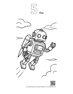 Thumbnail: Retro Robot Coloring Sheet Printable Outline Number 5