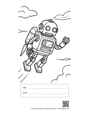 Thumbnail: Retro Robot Coloring Sheet Printable with Title and Artist Box