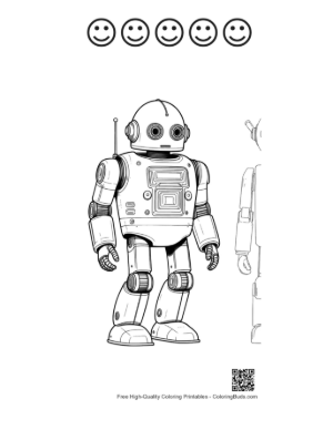 Thumbnail: Retro Robot Line Art Design Printable and 5 Happy Face Outline