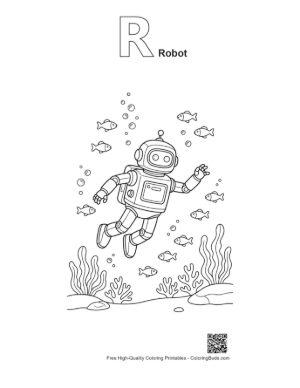 Thumbnail: Retro Robot Printable Outline Alphabet R Robot