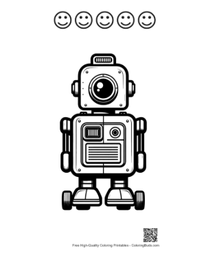 Thumbnail: Retro Robot Standing Boldly Printable and 5 Happy Face Outline
