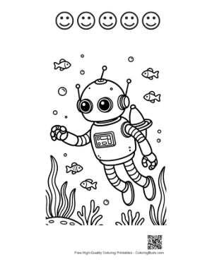 Thumbnail: Retro Robot to Color Printable and 5 Happy Face Outline