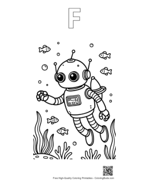 Thumbnail: Retro Robot to Color Printable Outline Alphabet F