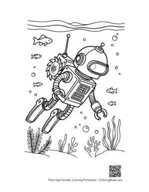 Thumbnail: Retro Underwater Robot Exploring the Deep Sea Among Fish Printable